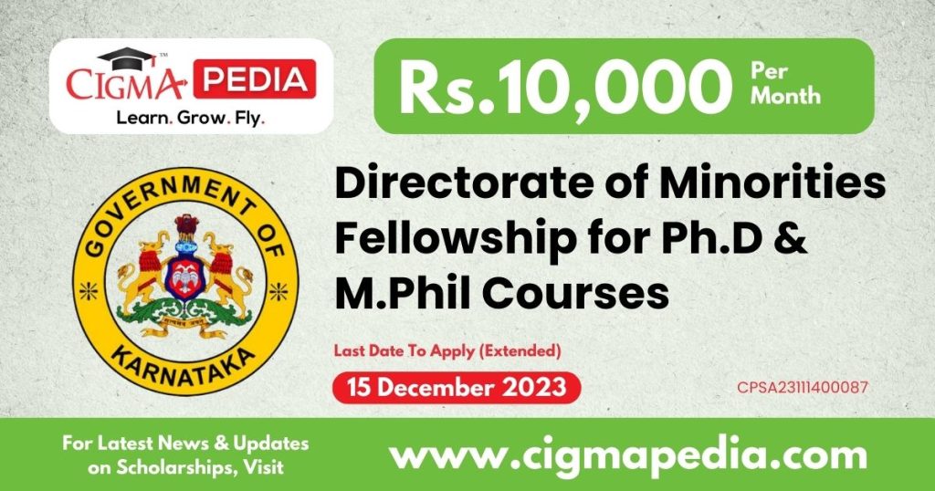 Directorate of Minorities Fellowship for Ph.D or M.Phil Courses