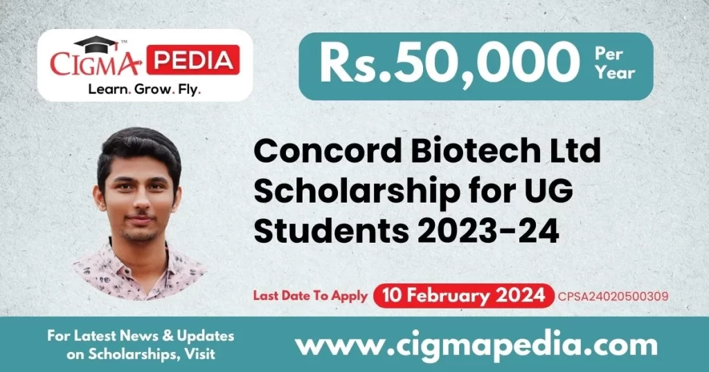 Concord Biotech Ltd Scholarship for UG Students 2023-24