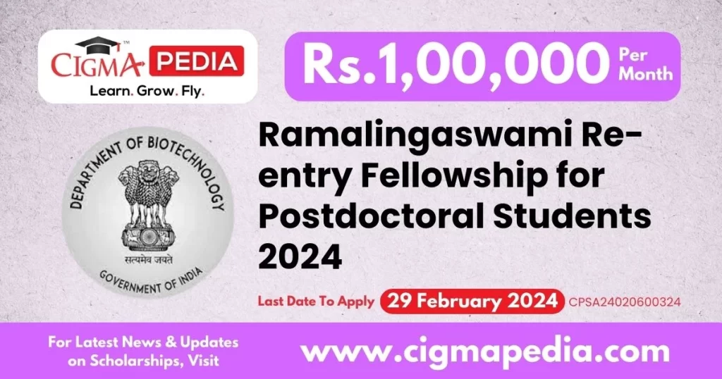 Ramalingaswami Reentry Fellowship for Postdoctoral Students 2024