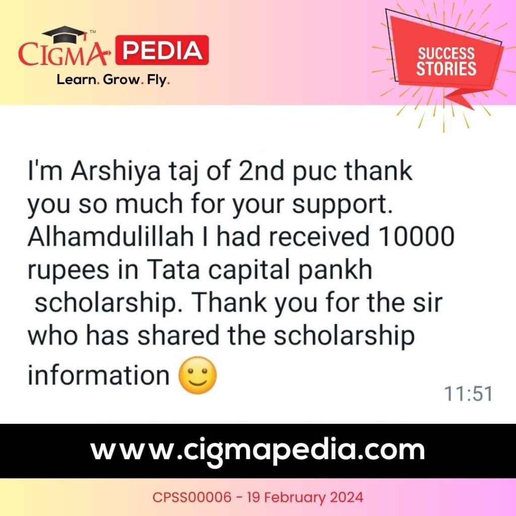 Success story of Arshiya Taj class 12 - CIGMA Pedia -TATA Capital Pankh Scholarship