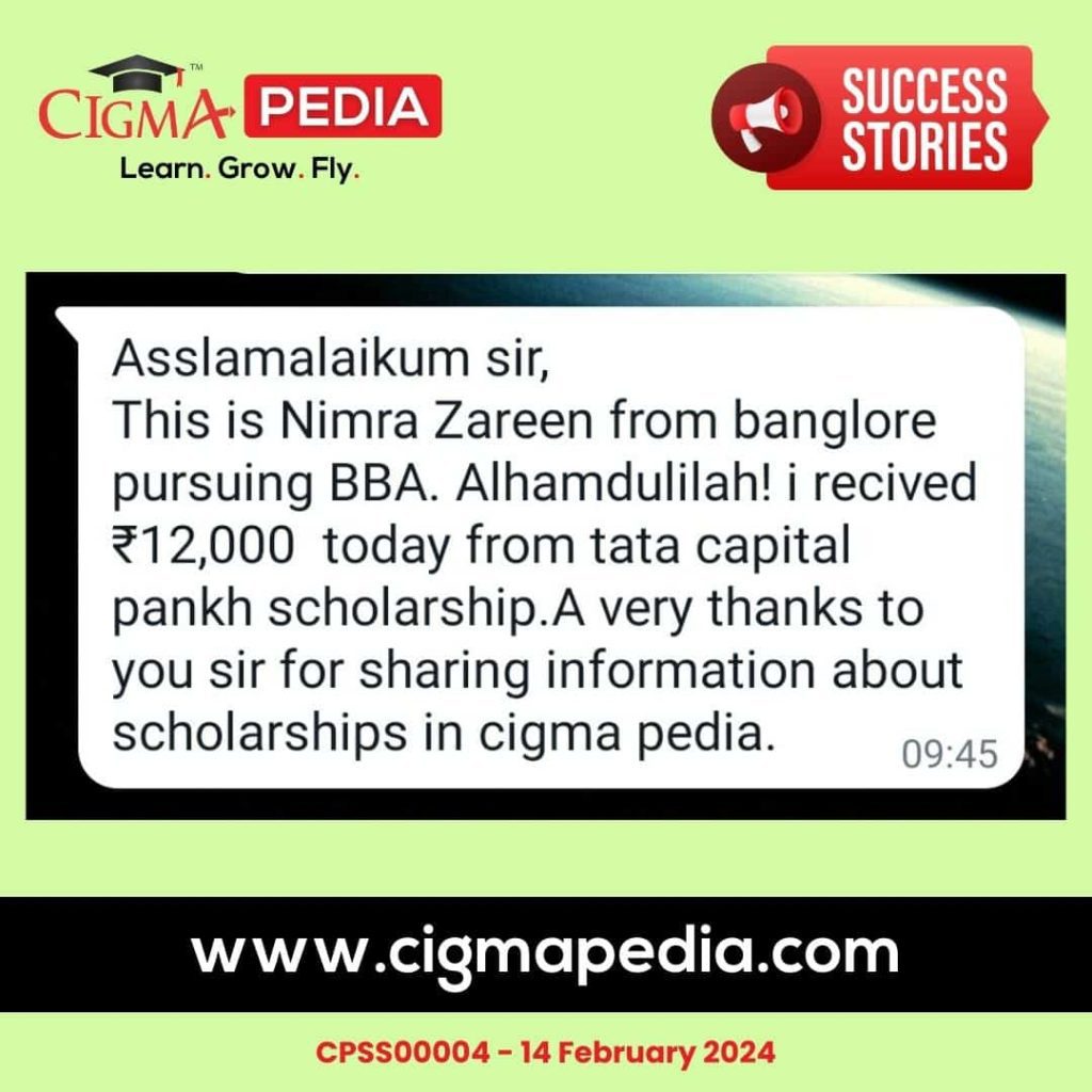 Success story of Nimra Zareen from Bangalore Pursuing BBA - CIGMA Pedia -TATA Capital Pankh Scholarship
