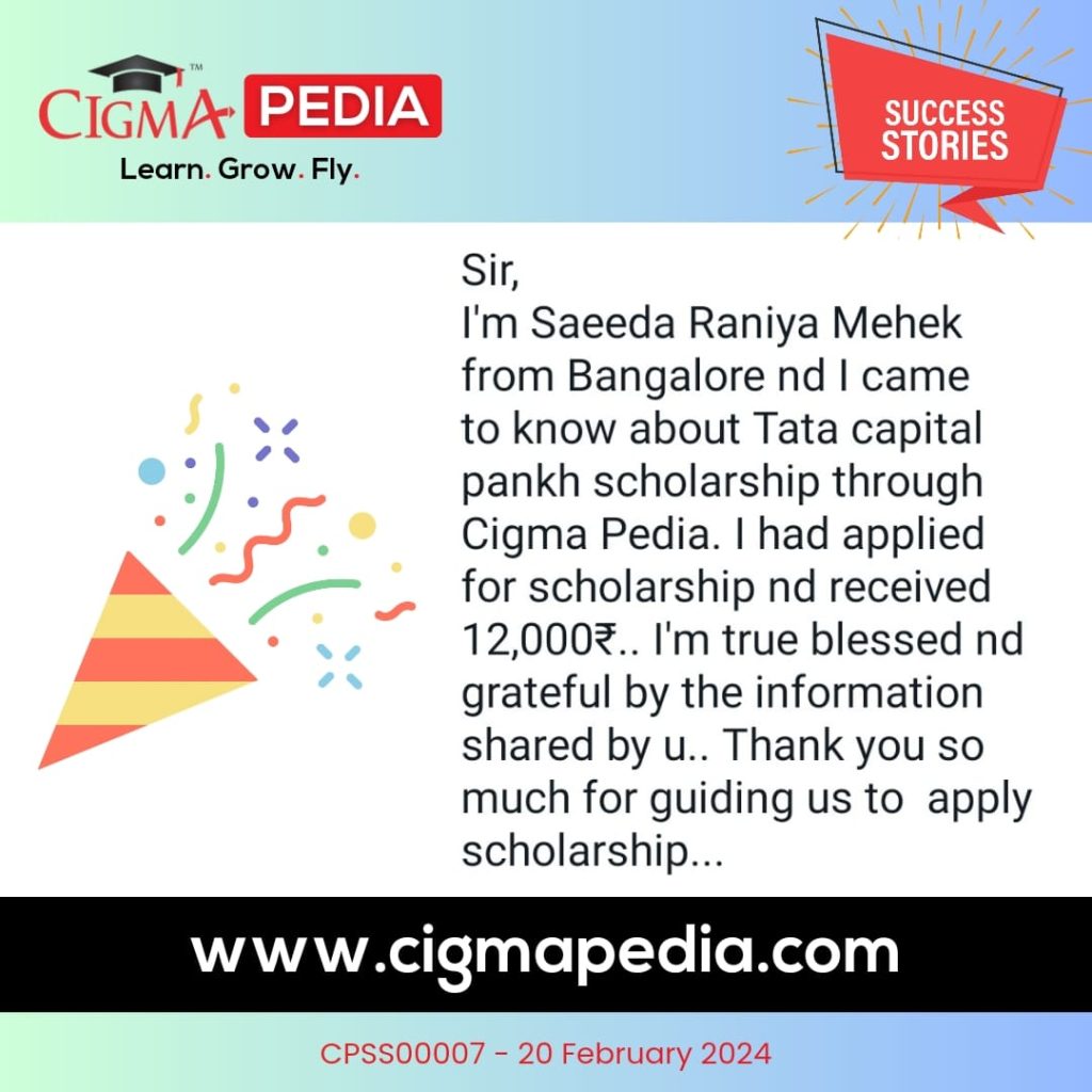 Success story of Saeeda Raniya Mahek from Bangalore - CIGMA Pedia -TATA Capital Pankh Scholarship