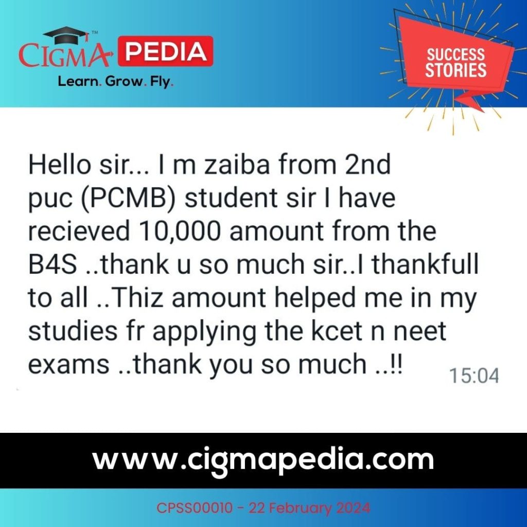 Success story of Zaiba 2nd PUC(PCMB) Student - CIGMA Pedia -TATA Capital Pankh Scholarship