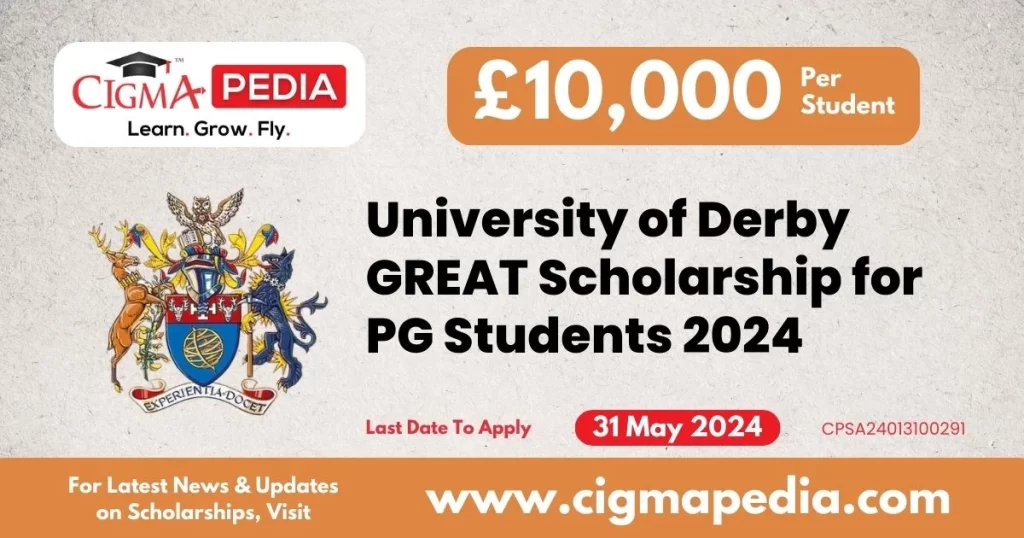 University of Derby GREAT Scholarship for PG Students 2024