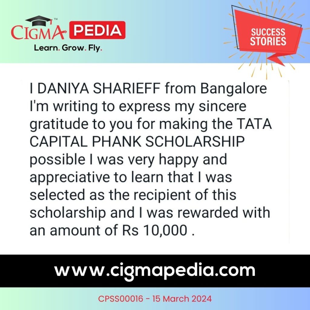 Success story of Daniya Sharieff from Bangalore - CIGMA Pedia -TATA Capital Pankh Scholarship