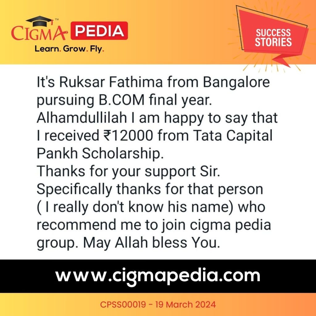 Success story of Ruksar Fathima B.COM final year student from Bangalore - CIGMA Pedia -TATA Capital Pankh Scholarship