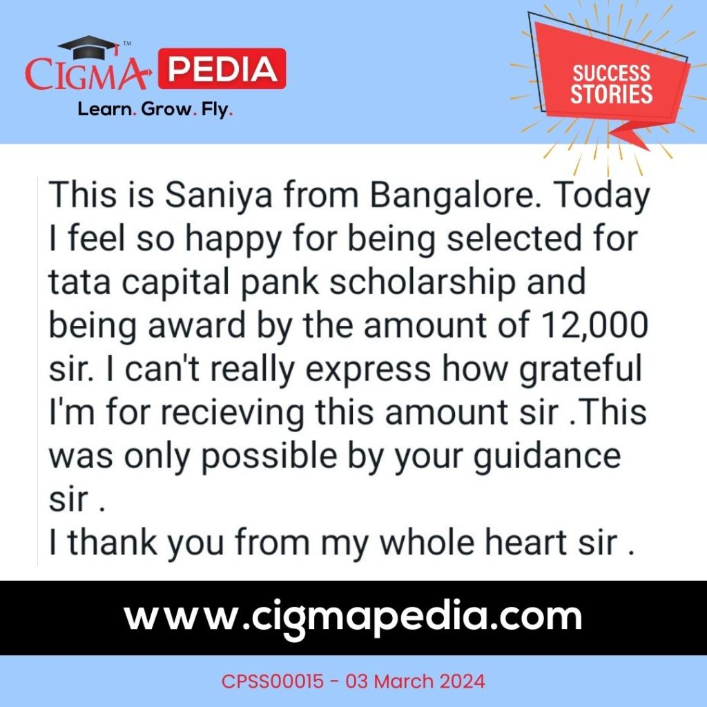 Success story of Saniya from Bangalore - CIGMA Pedia -TATA Capital Pankh Scholarship