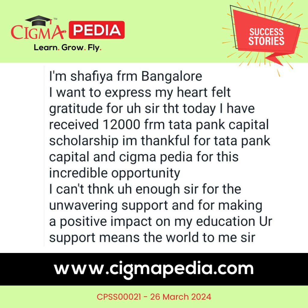 Success story of Shafiya from Bangalore- CIGMA Pedia -TATA Capital Pankh Scholarship