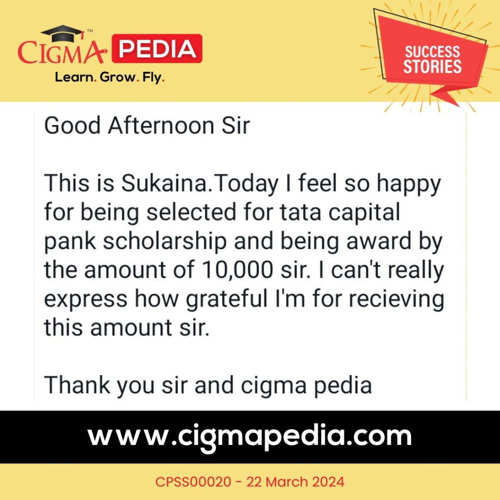 Success story of Sukaina - CIGMA Pedia -TATA Capital Pankh Scholarship