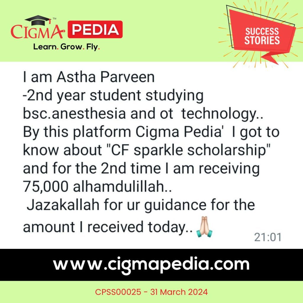 Success story of Astha Parveen 2nd year BSc Student- CIGMA Pedia -CF Sparkle Inclusive Scholarship