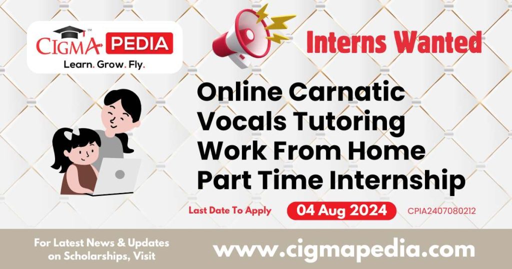 Online Carnatic Vocals Tutoring Work From Home Part Time Internship