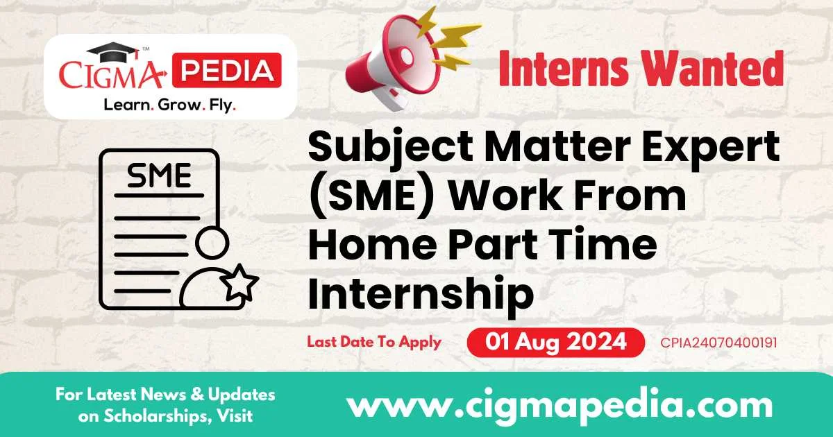 Subject Matter Expert (SME) Work From Home Part Time Internship