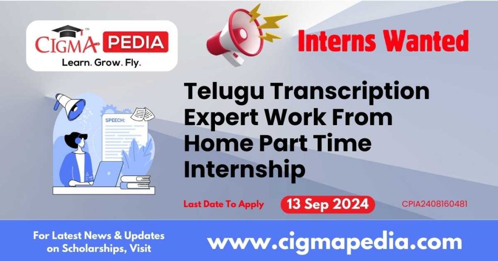 Telugu Transcription Expert Work From Home Part Time Internship by Indiaum Solutions